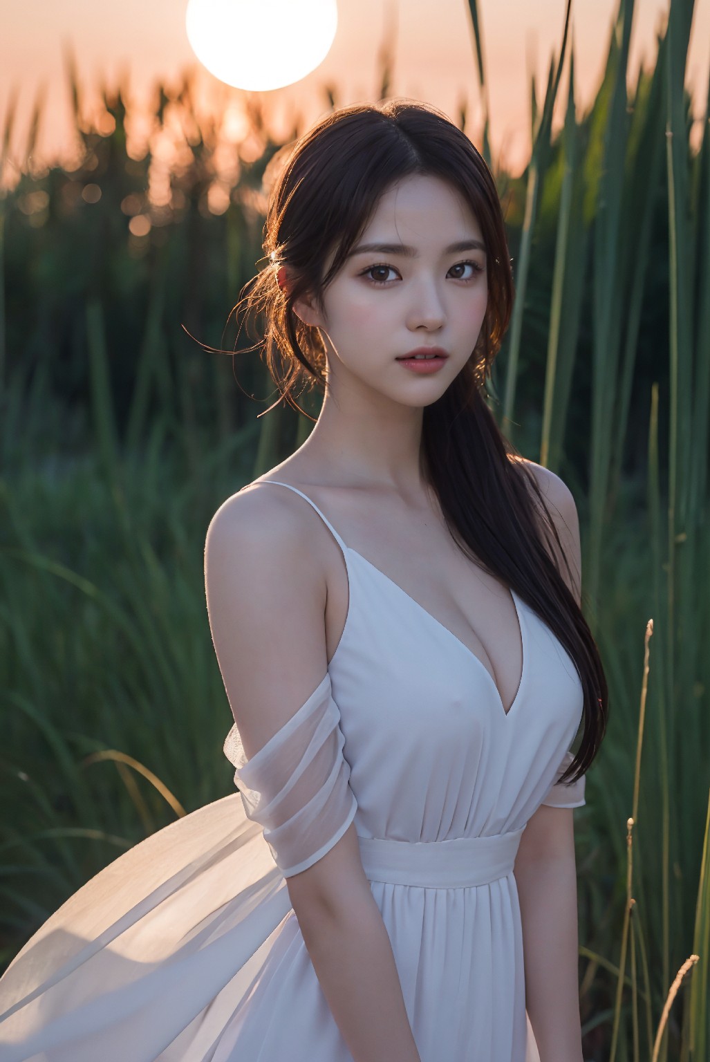 Photoshoot in Reed Field at Sunset