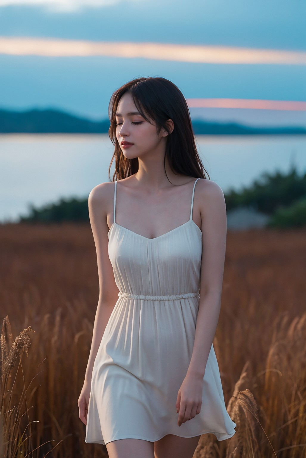 Photoshoot in Reed Field at Sunset