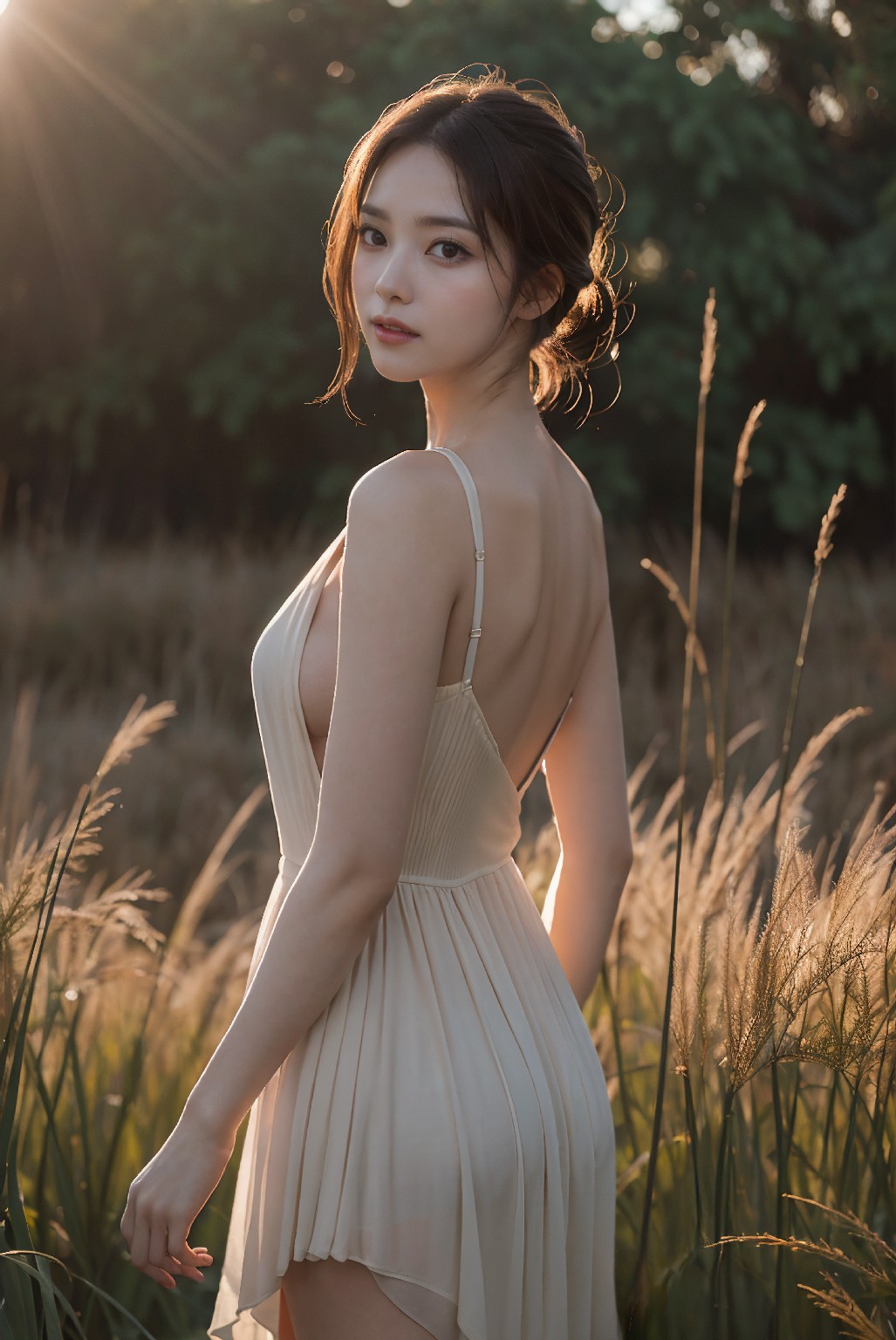 Photoshoot in Reed Field at Sunset