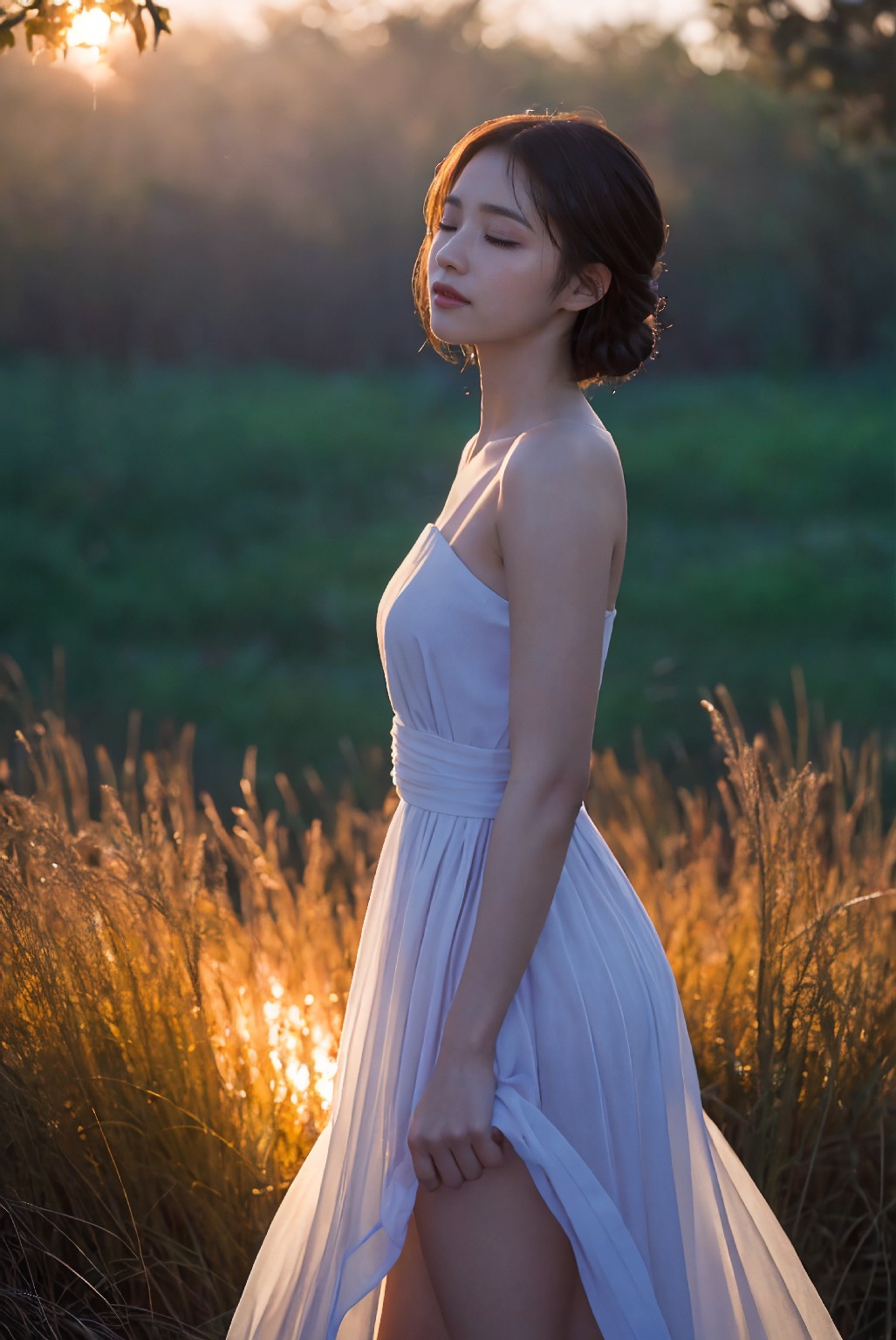 Photoshoot in Reed Field at Sunset