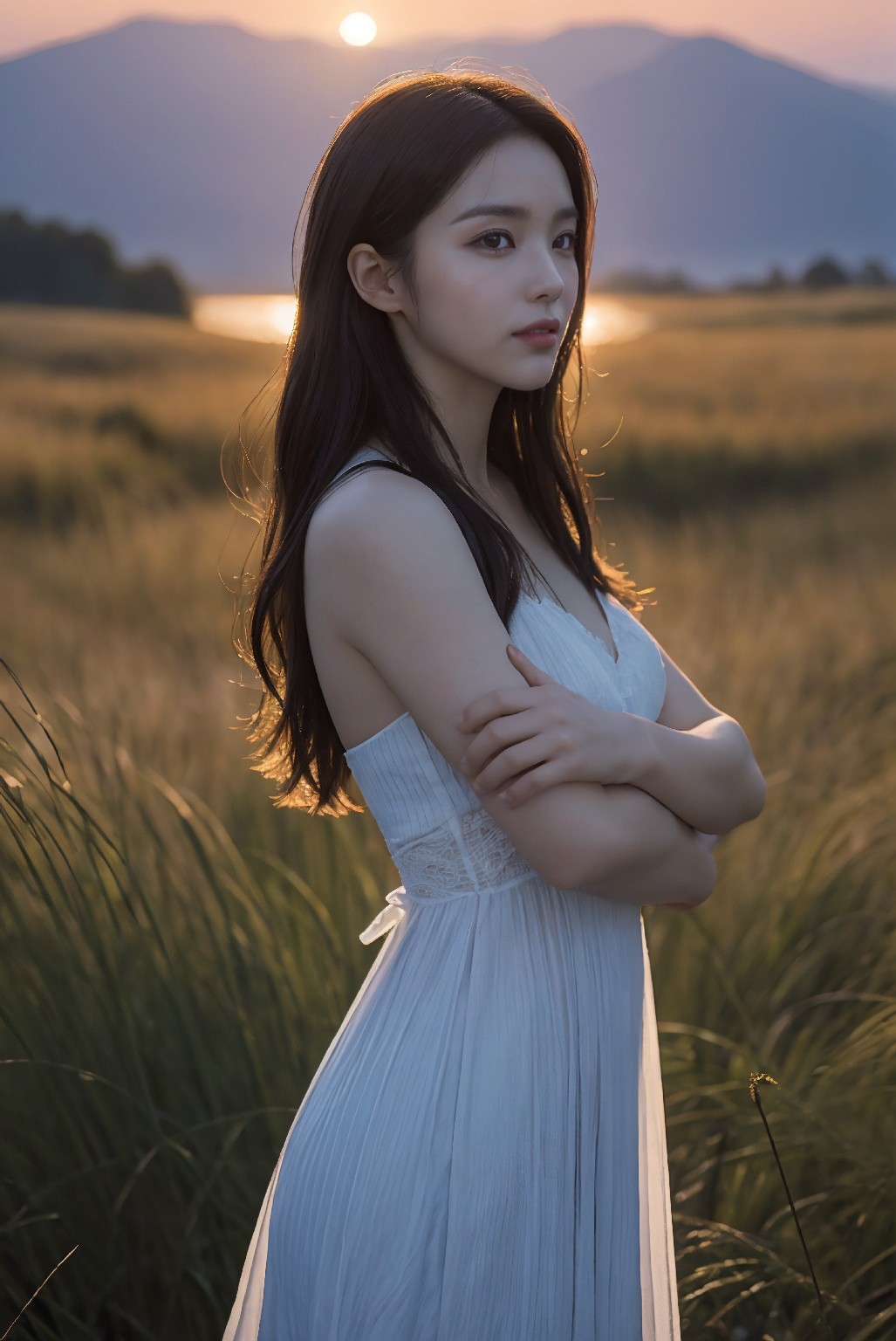 Photoshoot in Reed Field at Sunset