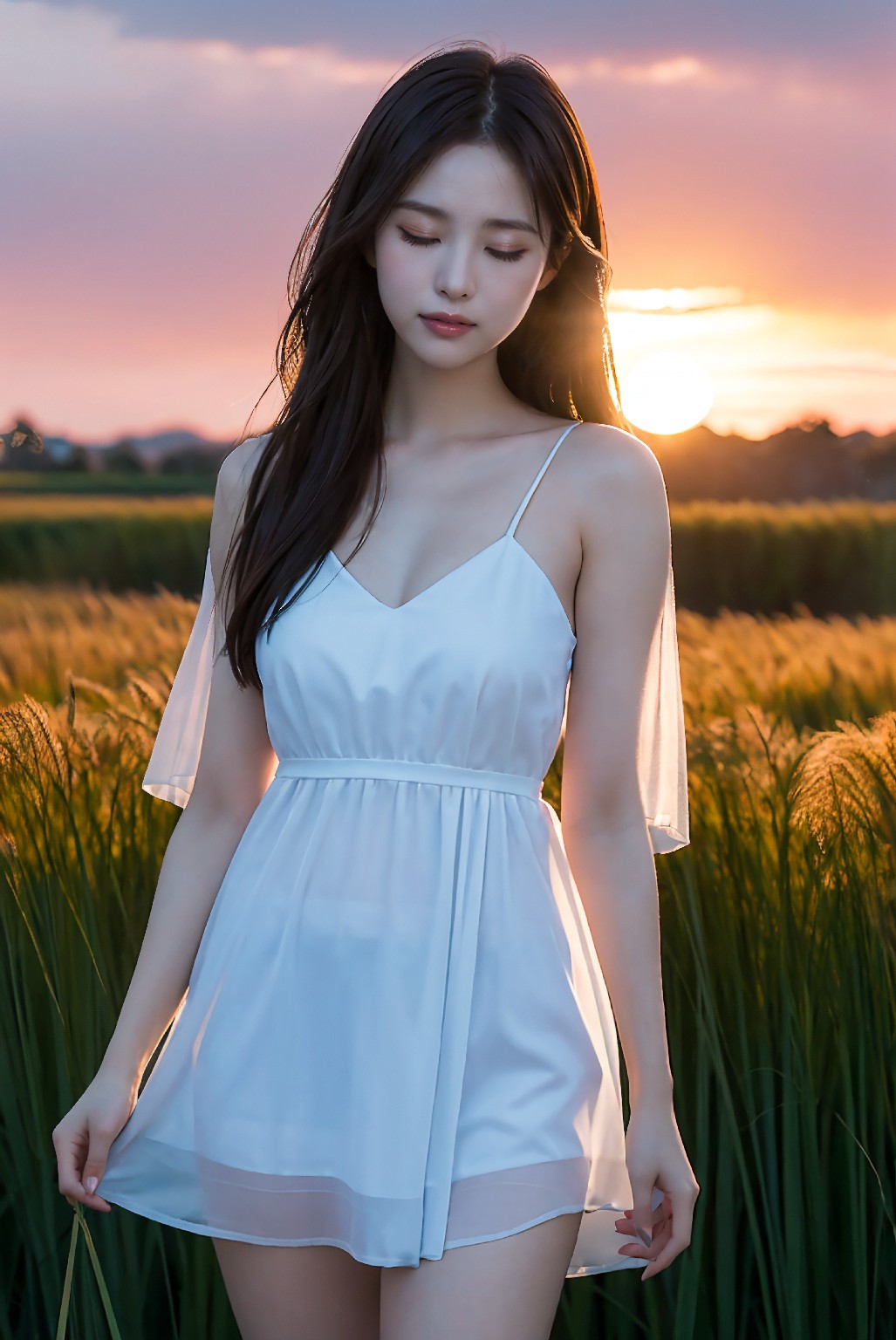Photoshoot in Reed Field at Sunset