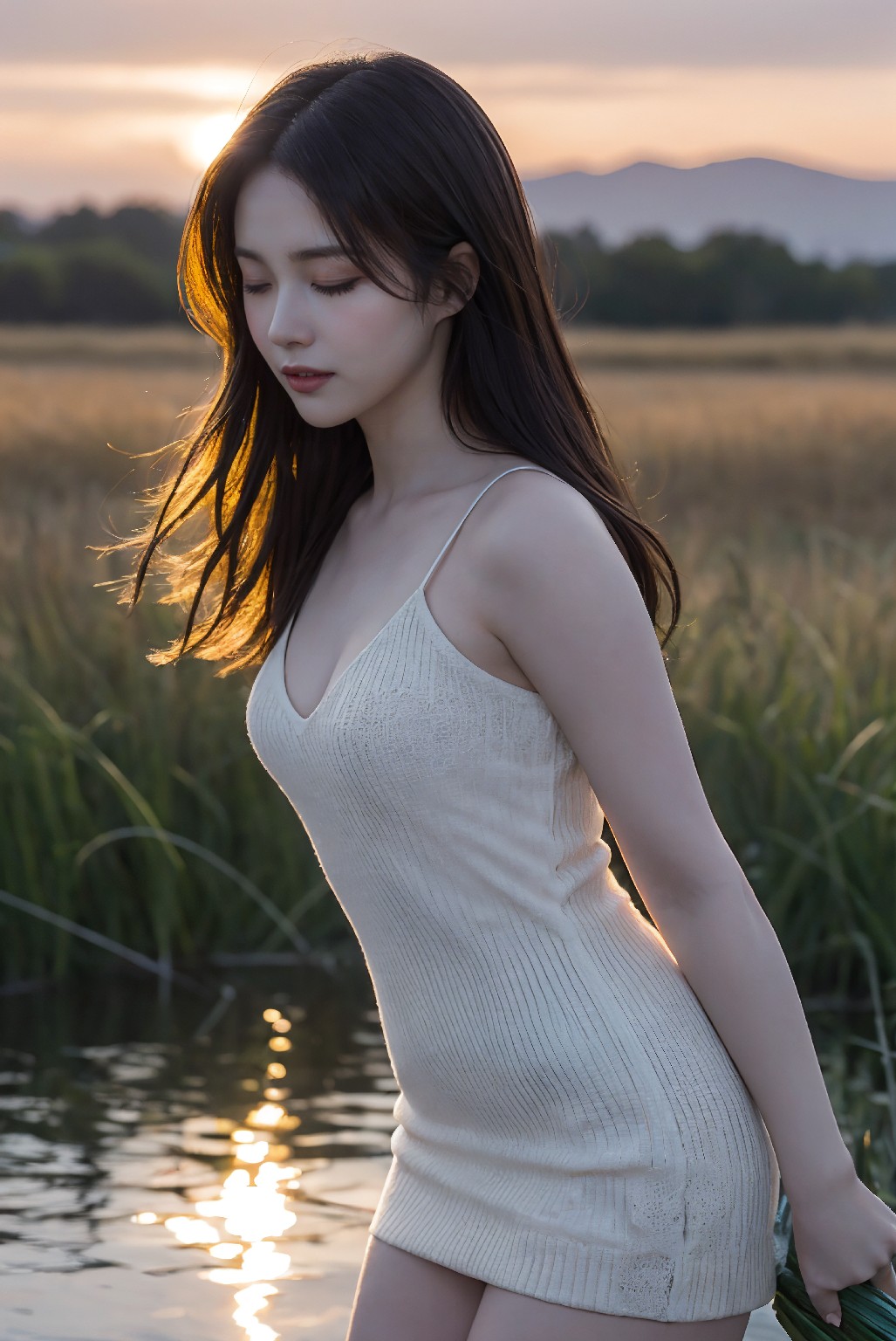 Photoshoot in Reed Field at Sunset