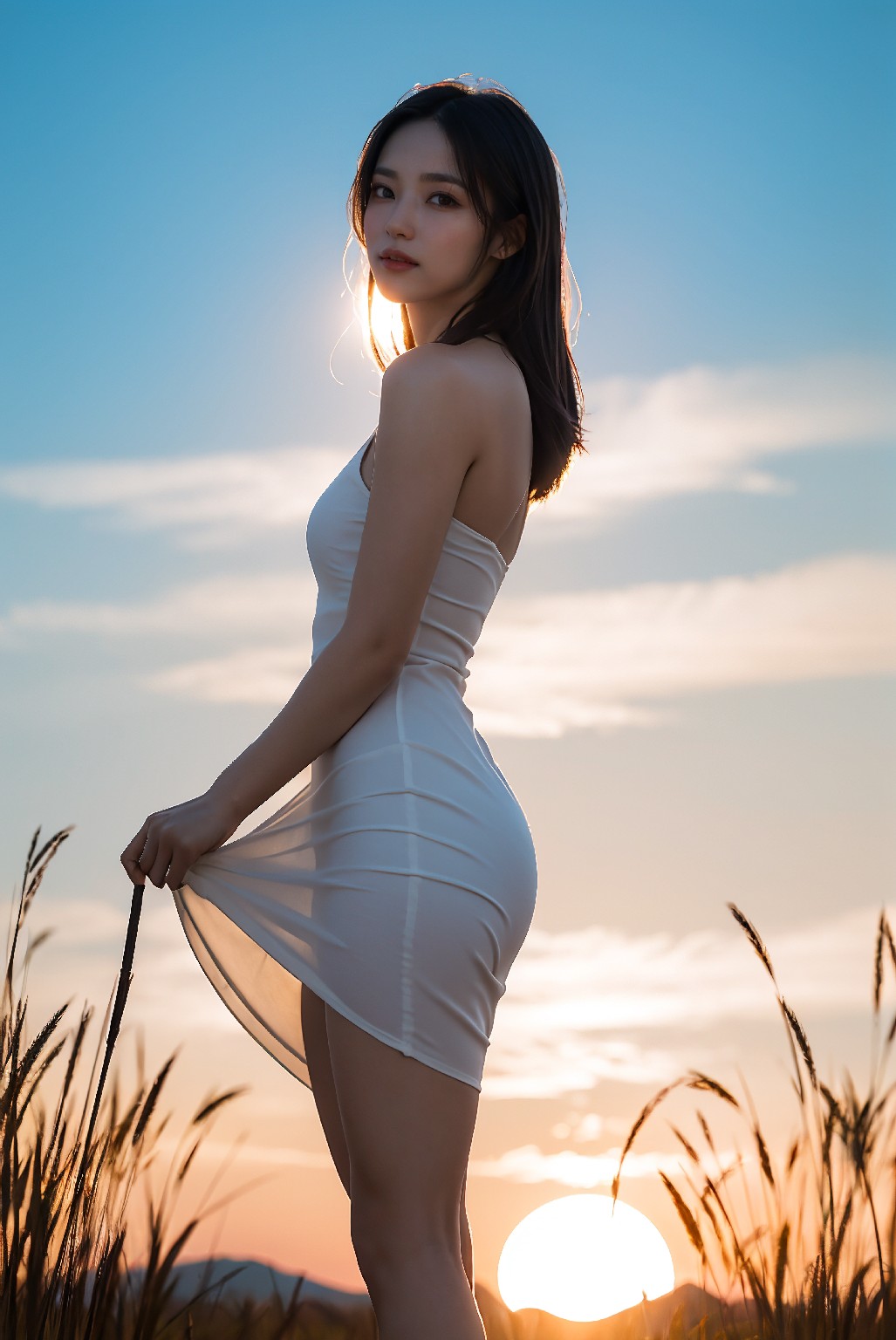 Photoshoot in Reed Field at Sunset