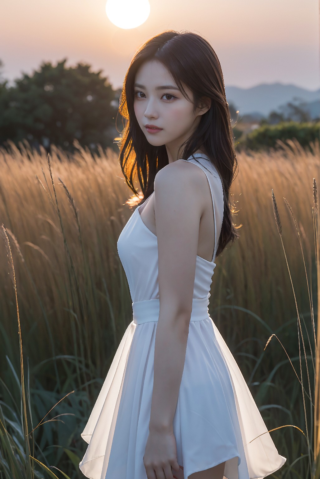 Photoshoot in Reed Field at Sunset