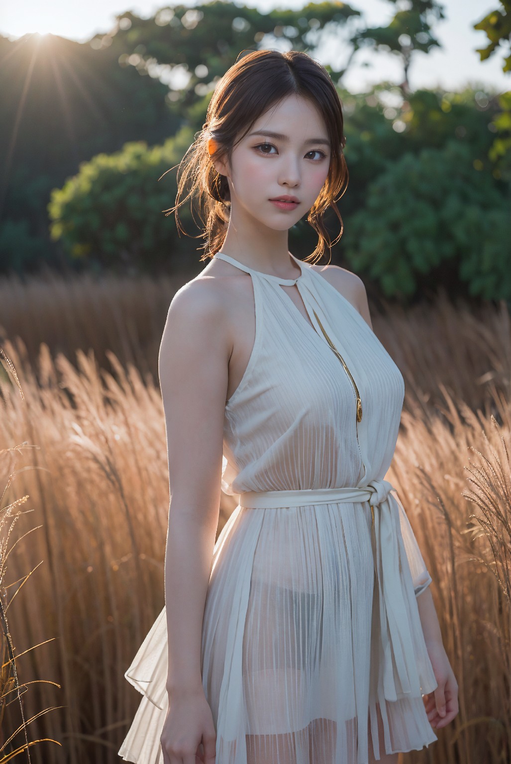 Photoshoot in Reed Field at Sunset