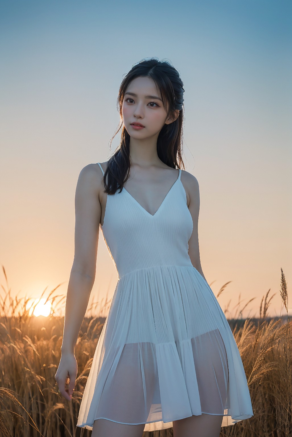 Photoshoot in Reed Field at Sunset