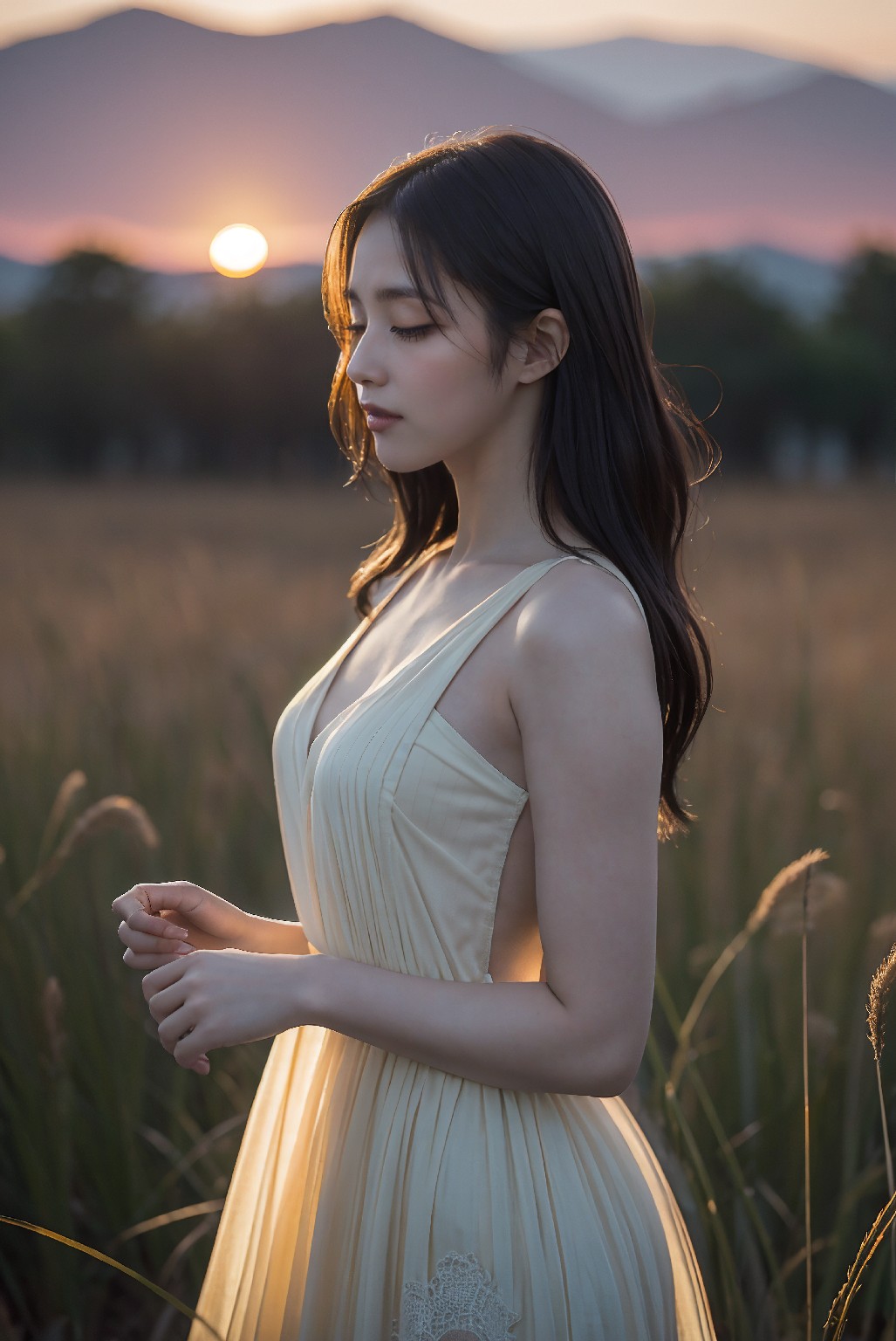 Photoshoot in Reed Field at Sunset