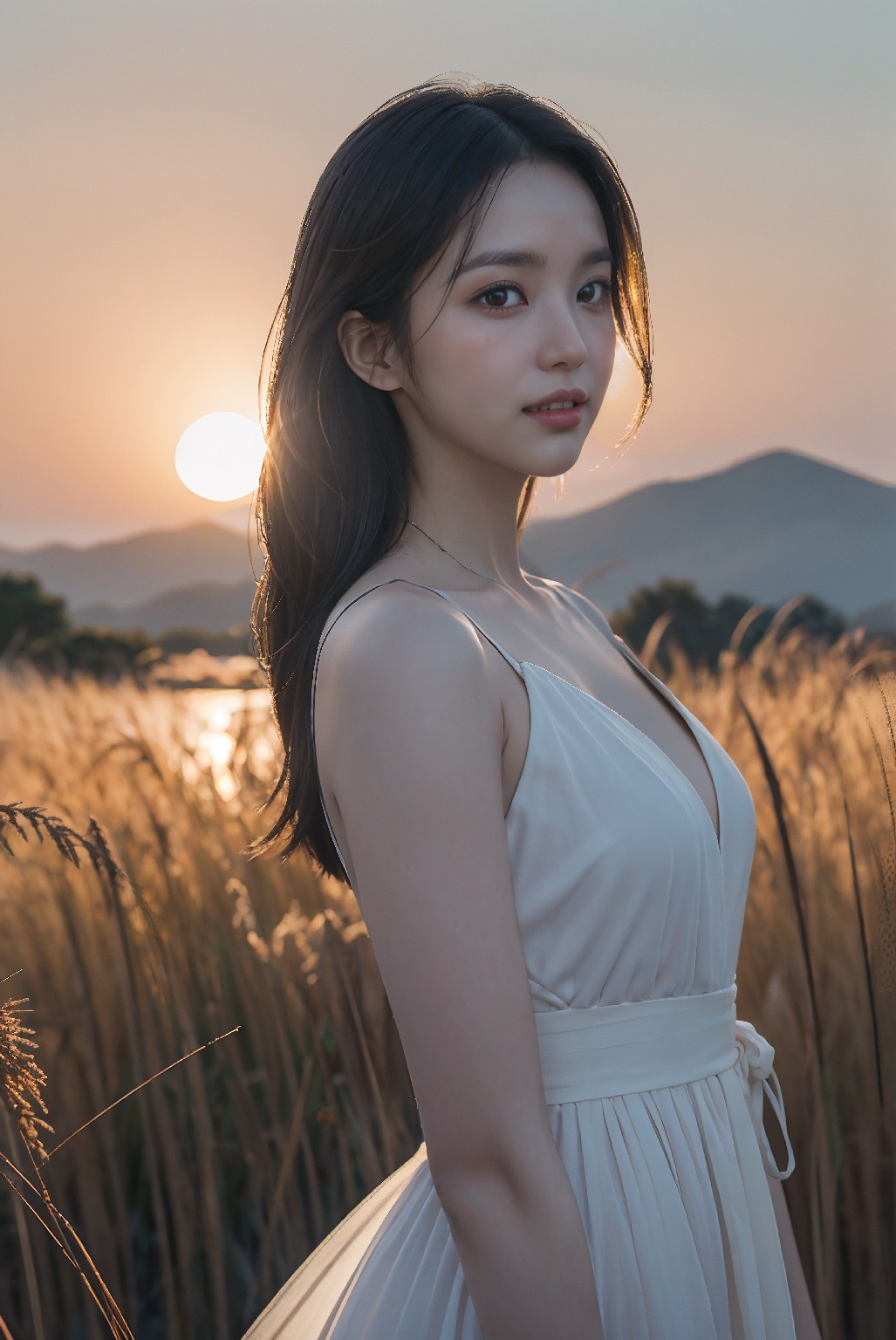 Photoshoot in Reed Field at Sunset