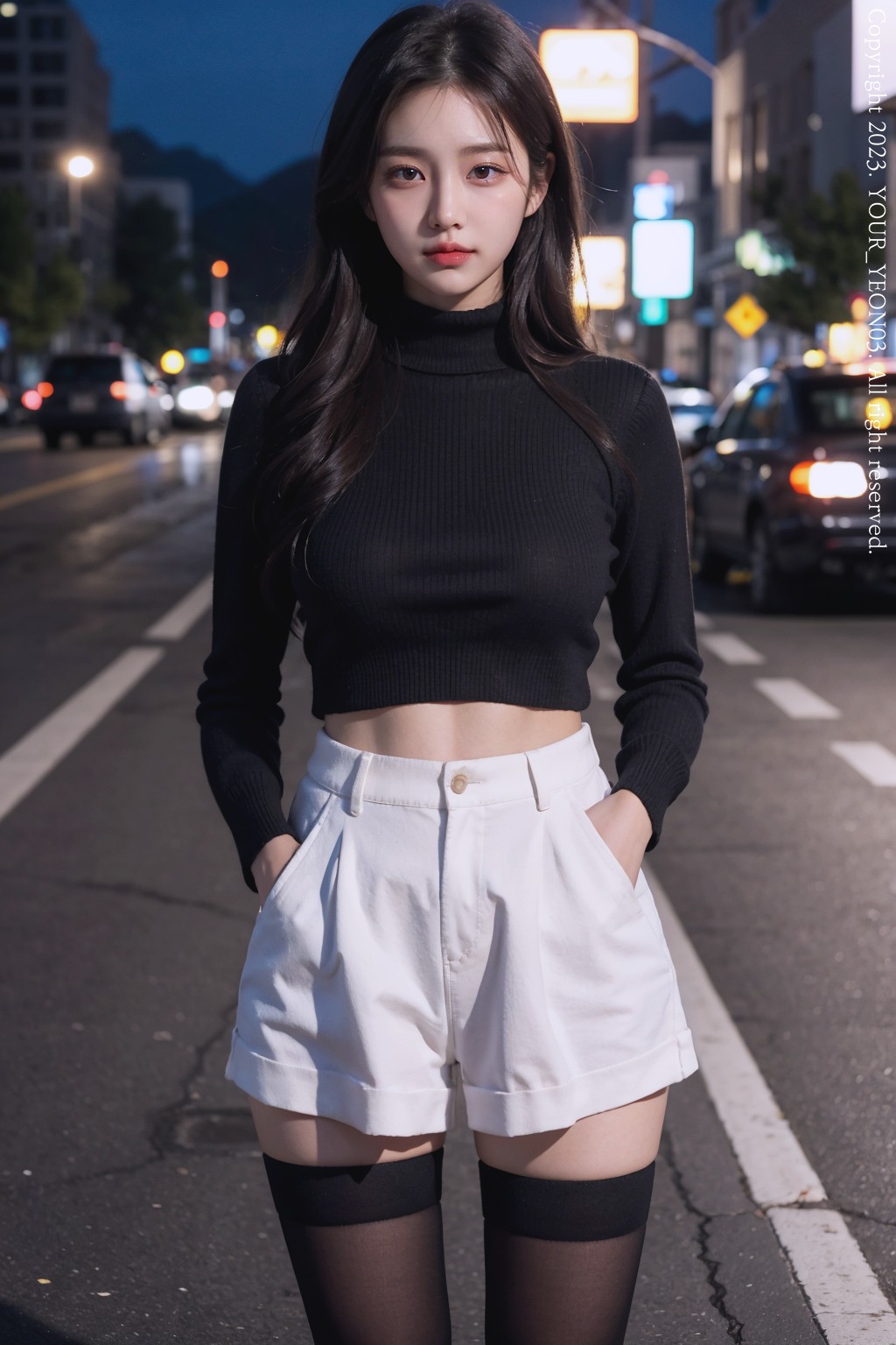 cropped sweater at night street