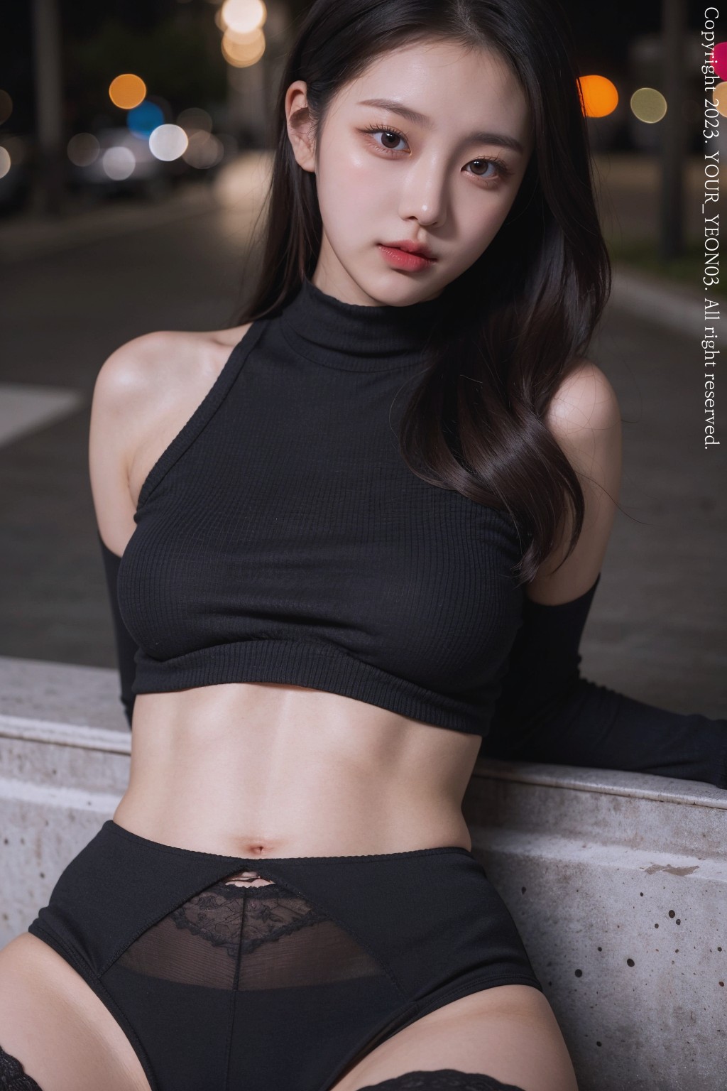 cropped sweater at night street
