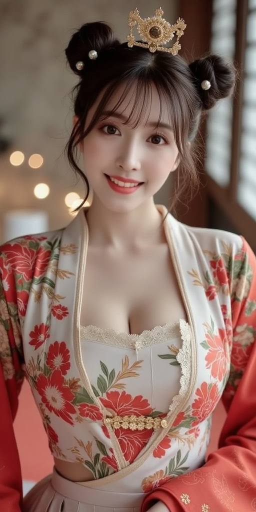 Woman holding embroidery fan