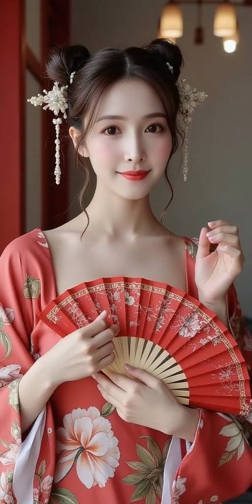 Woman holding embroidery fan