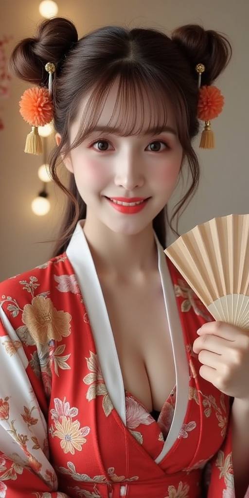 Woman holding embroidery fan