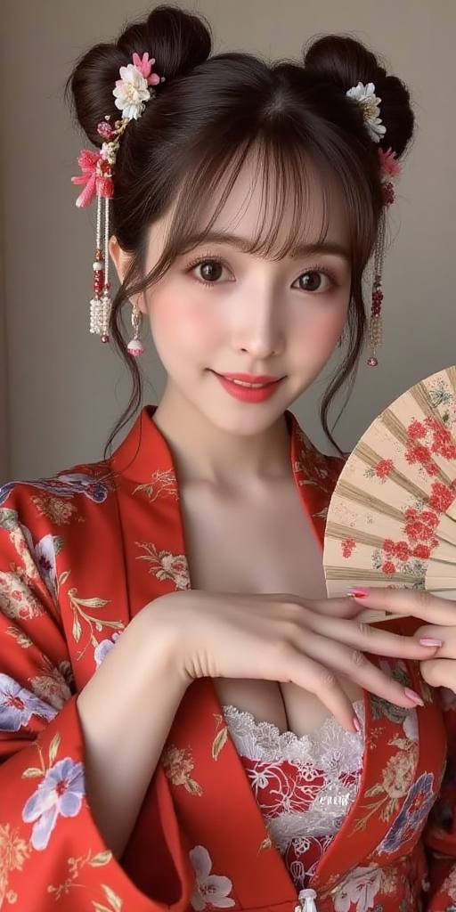 Woman holding embroidery fan