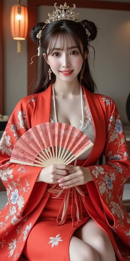 Woman holding embroidery fan
