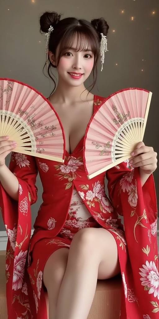Woman holding embroidery fan