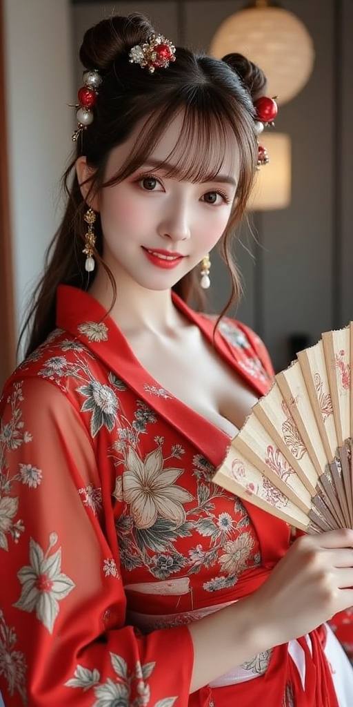 Woman holding embroidery fan