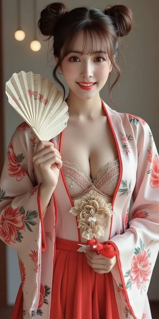 Woman holding embroidery fan