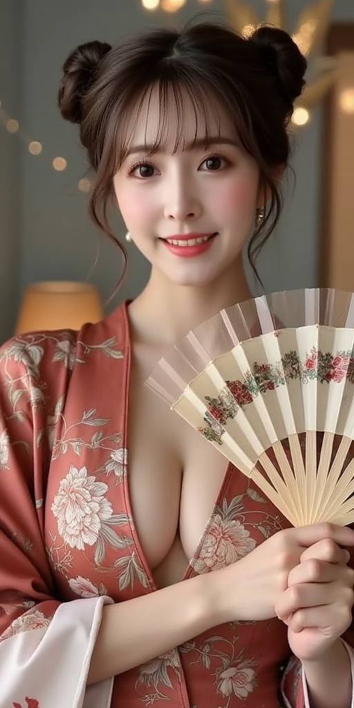 Woman holding embroidery fan