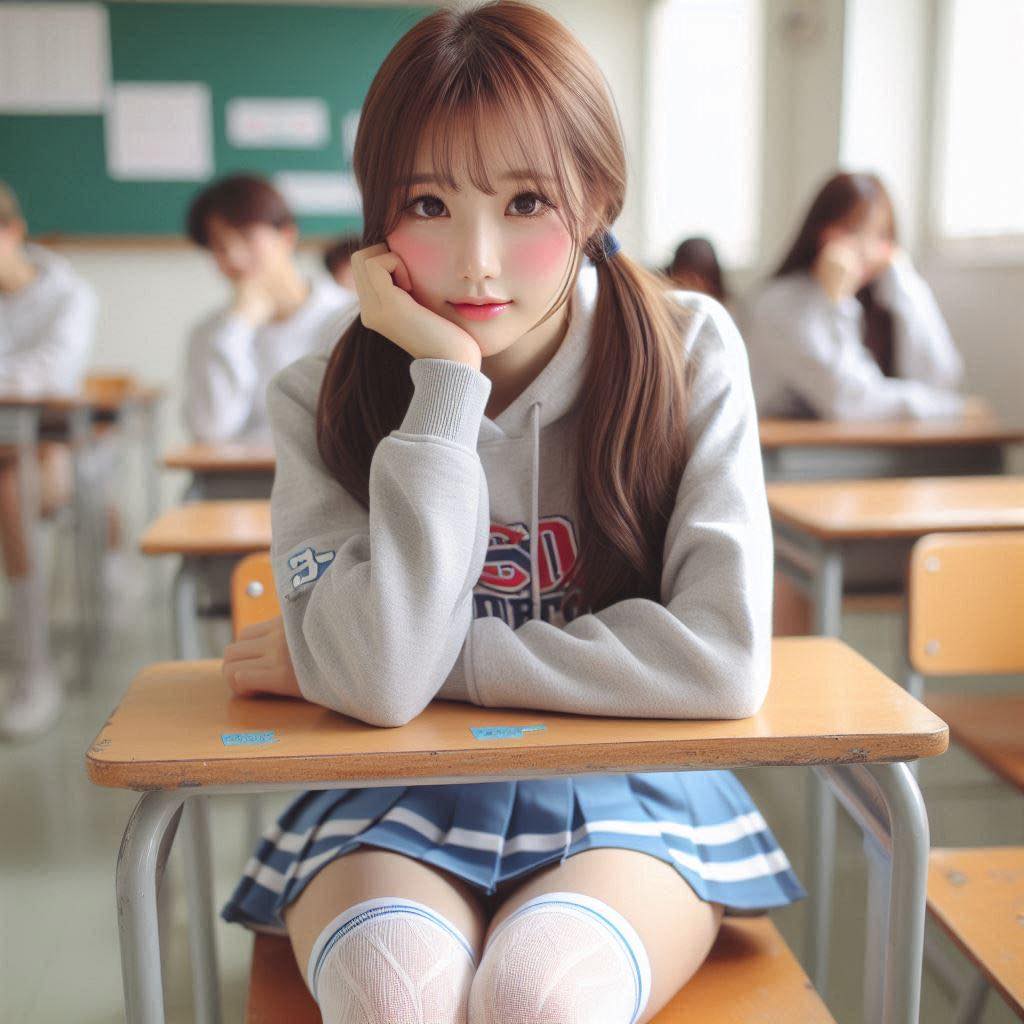 Sitting at a classroom desk after class
