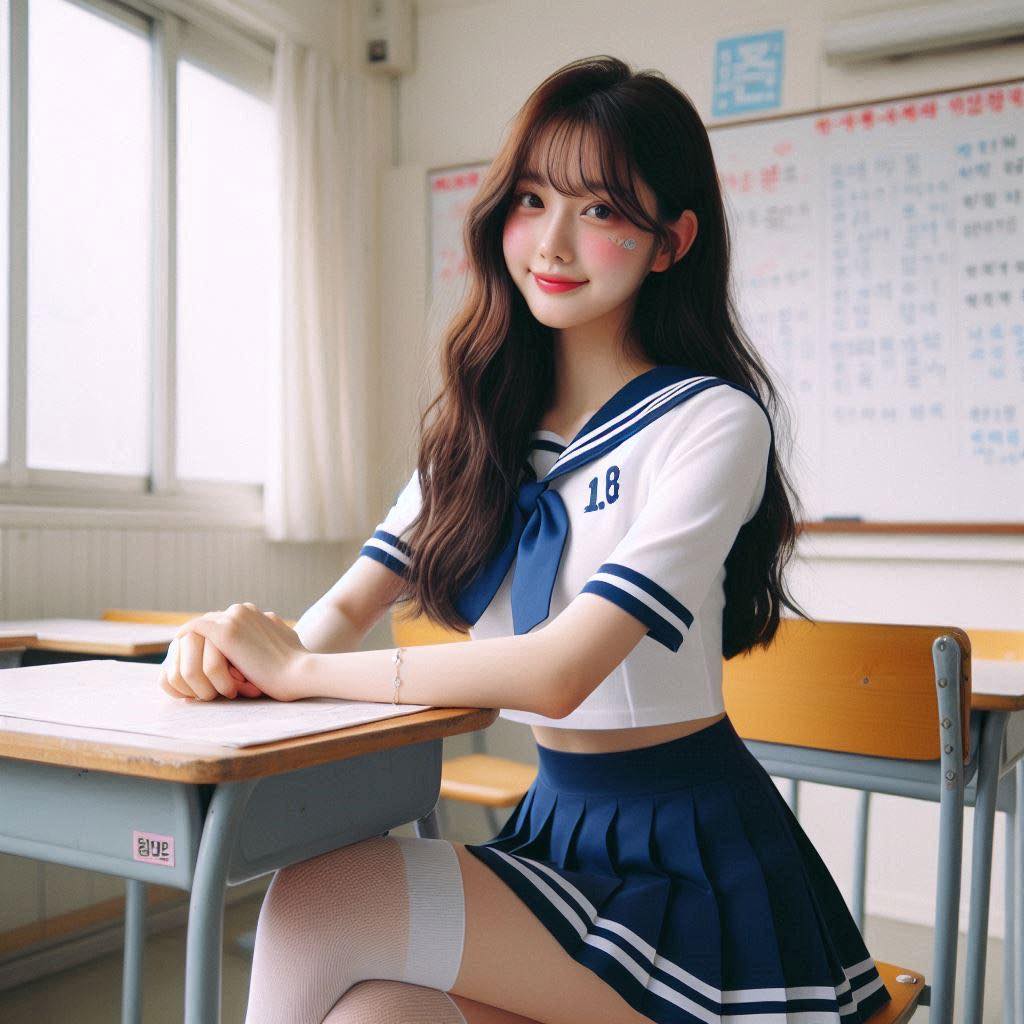 Sitting at a classroom desk after class