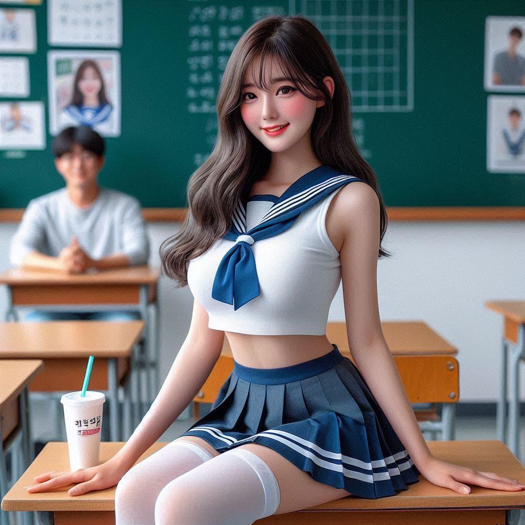 Sitting at a classroom desk after class