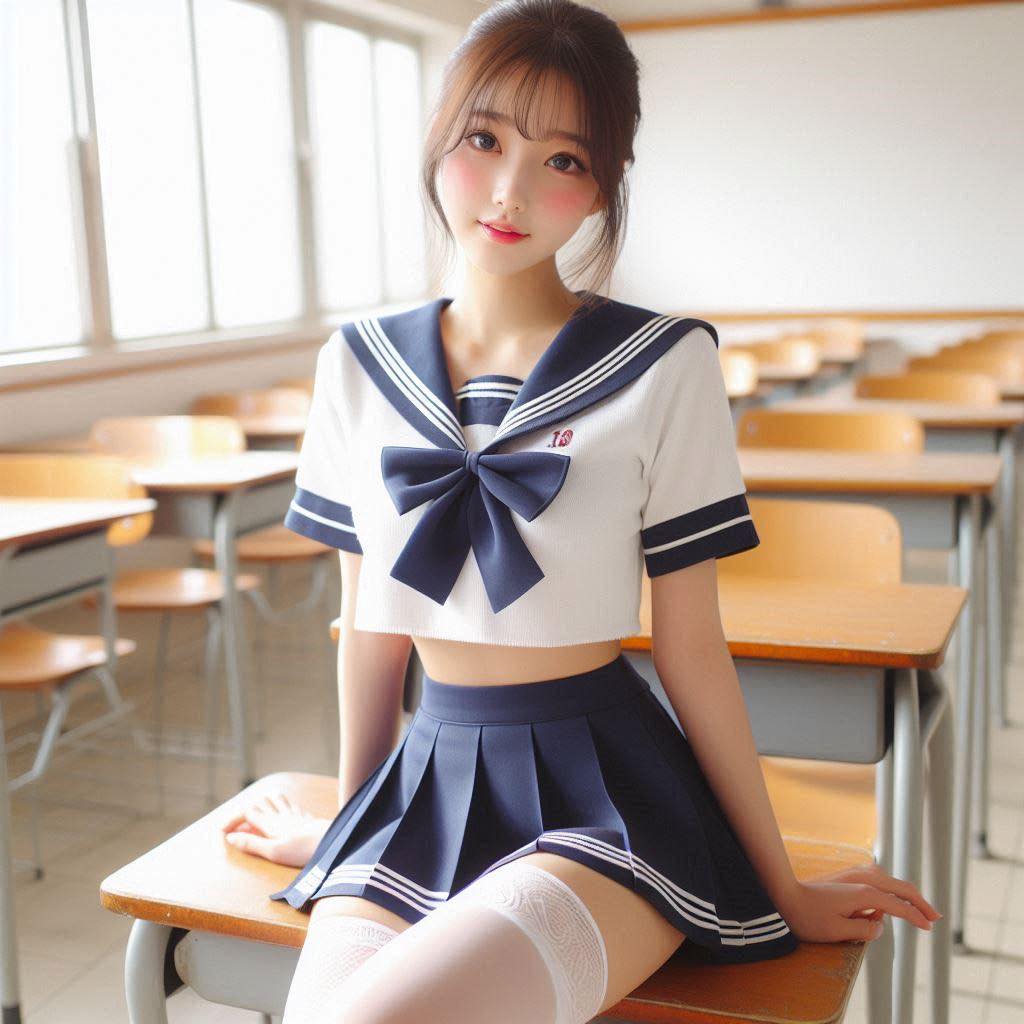Sitting at a classroom desk after class