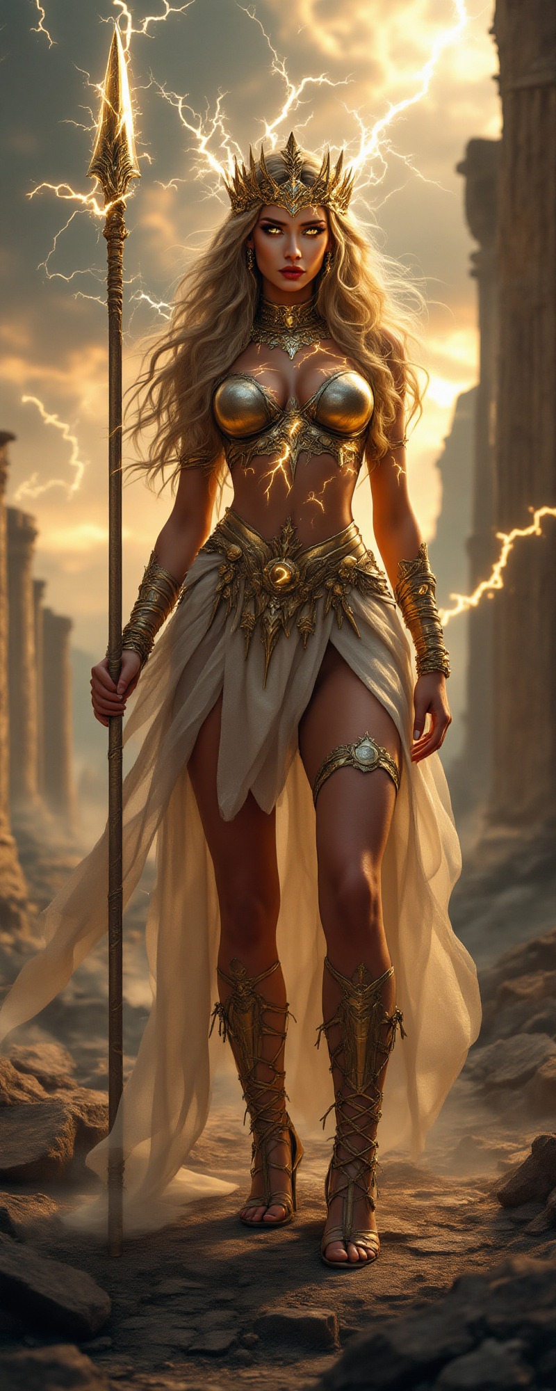 She dresses in thunder and crowns in lust.