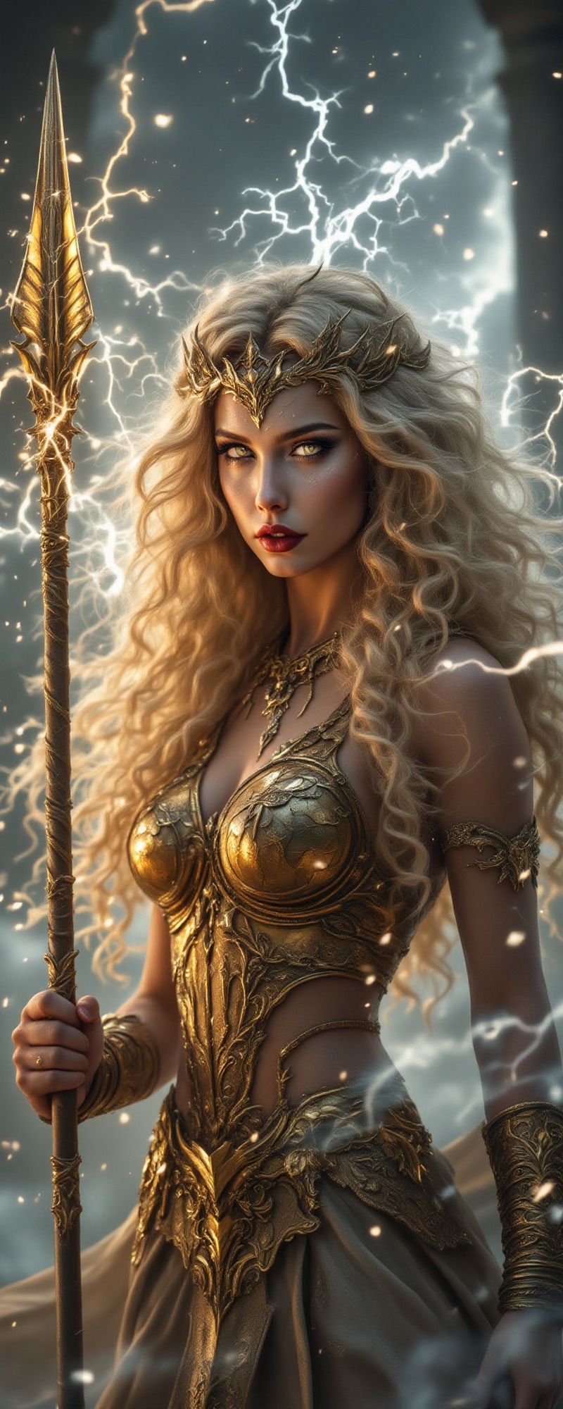 She dresses in thunder and crowns in lust.