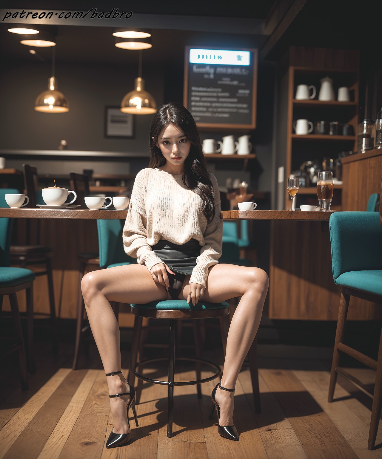 Exhibitionism-cafe, spreadleg