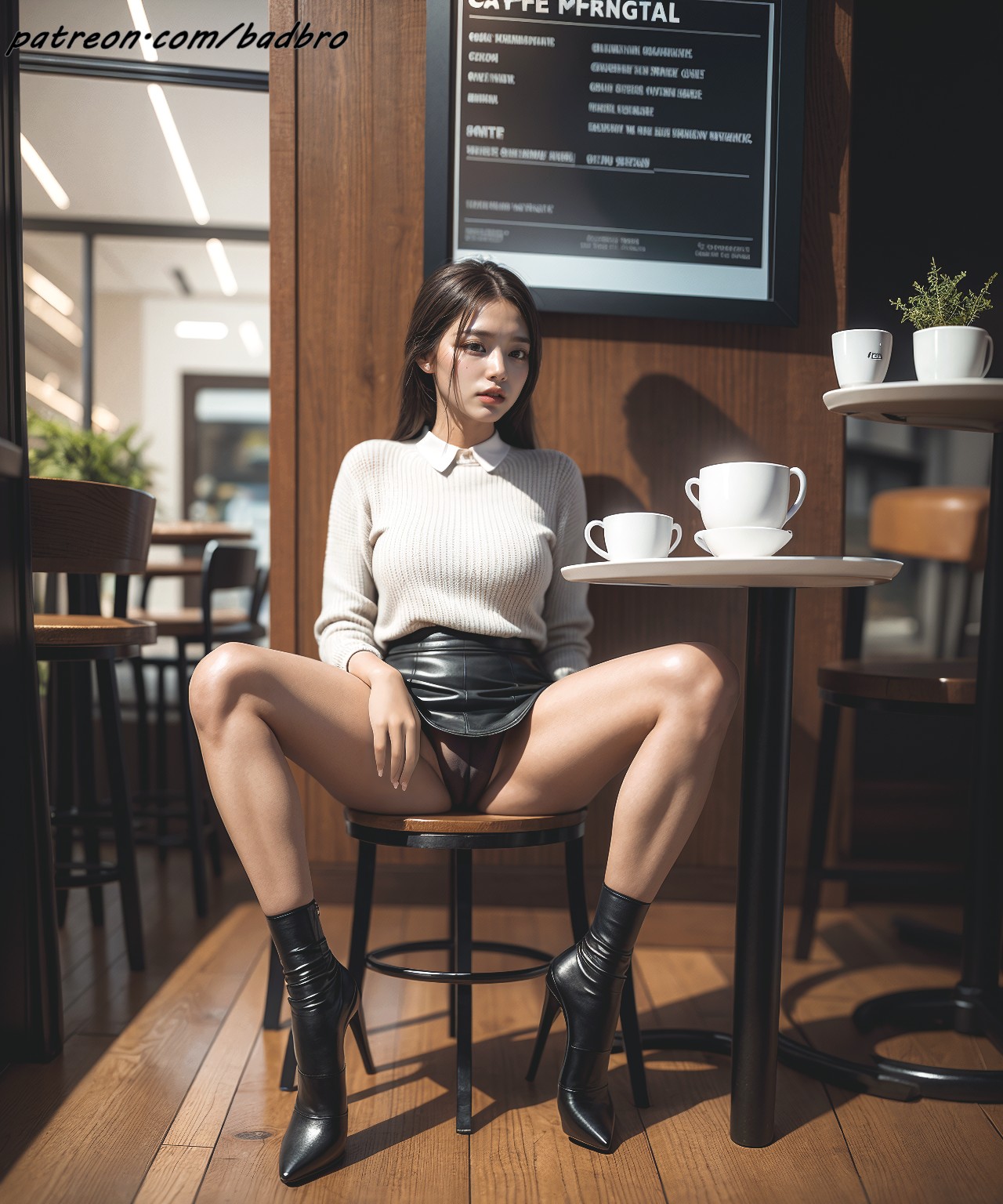 Exhibitionism-cafe, spreadleg