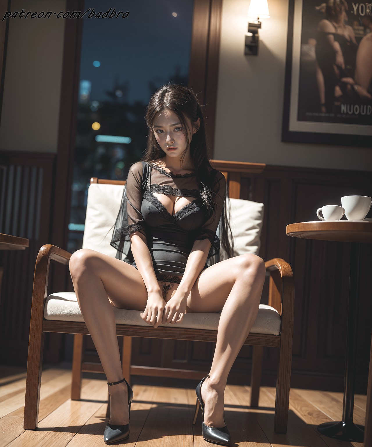 Exhibitionism-cafe, spreadleg