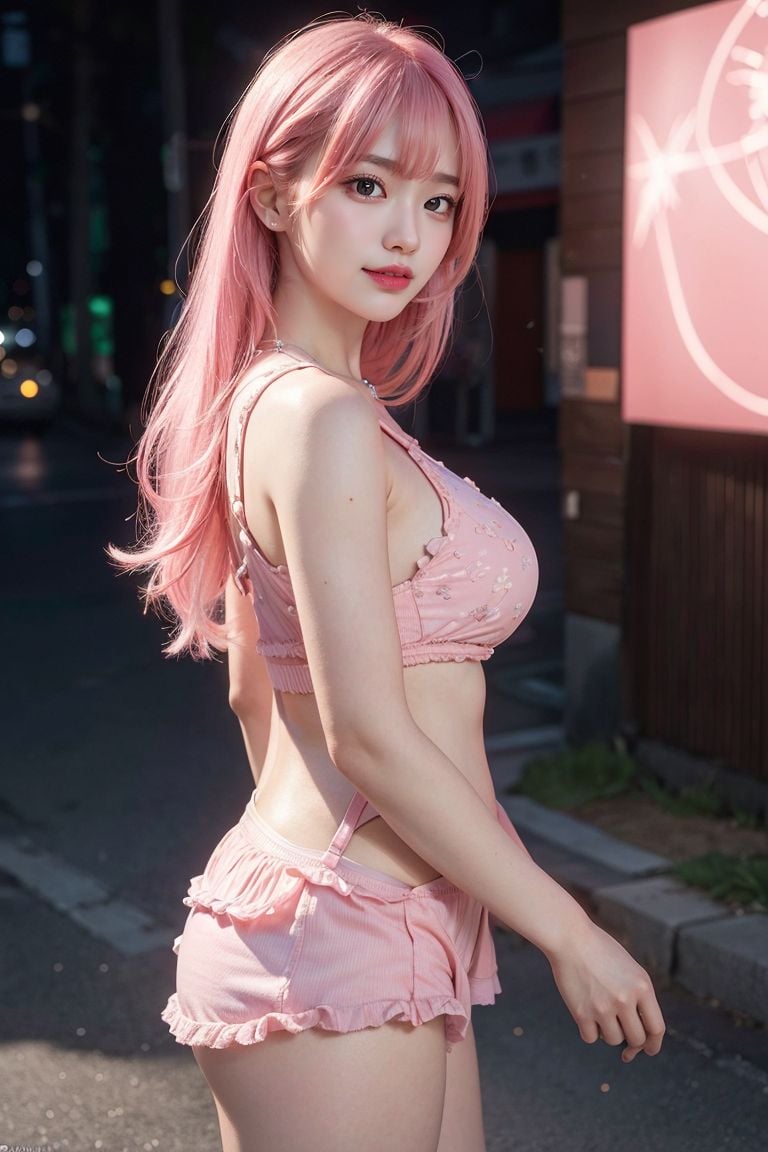 ★Patreon★ AI_Kaori - Pink-Haired Model Wearing Lace Lingerie in Beauty