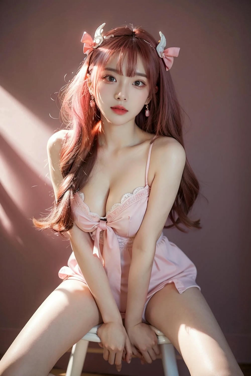 ★Patreon★ AI_Kaori - Pink-Haired Model Wearing Lace Lingerie in Beauty