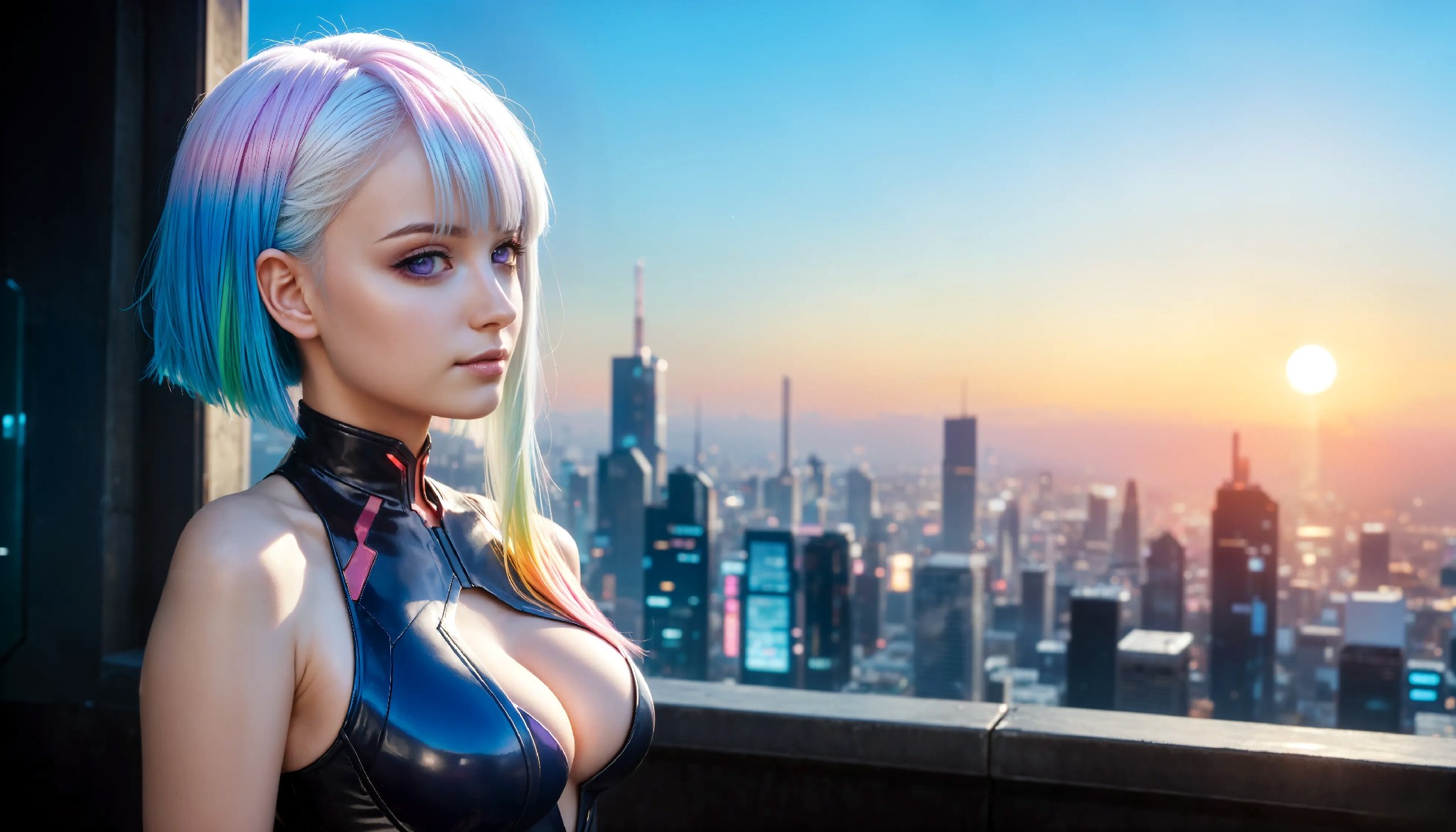 Energetic and cute cyberpunk girl