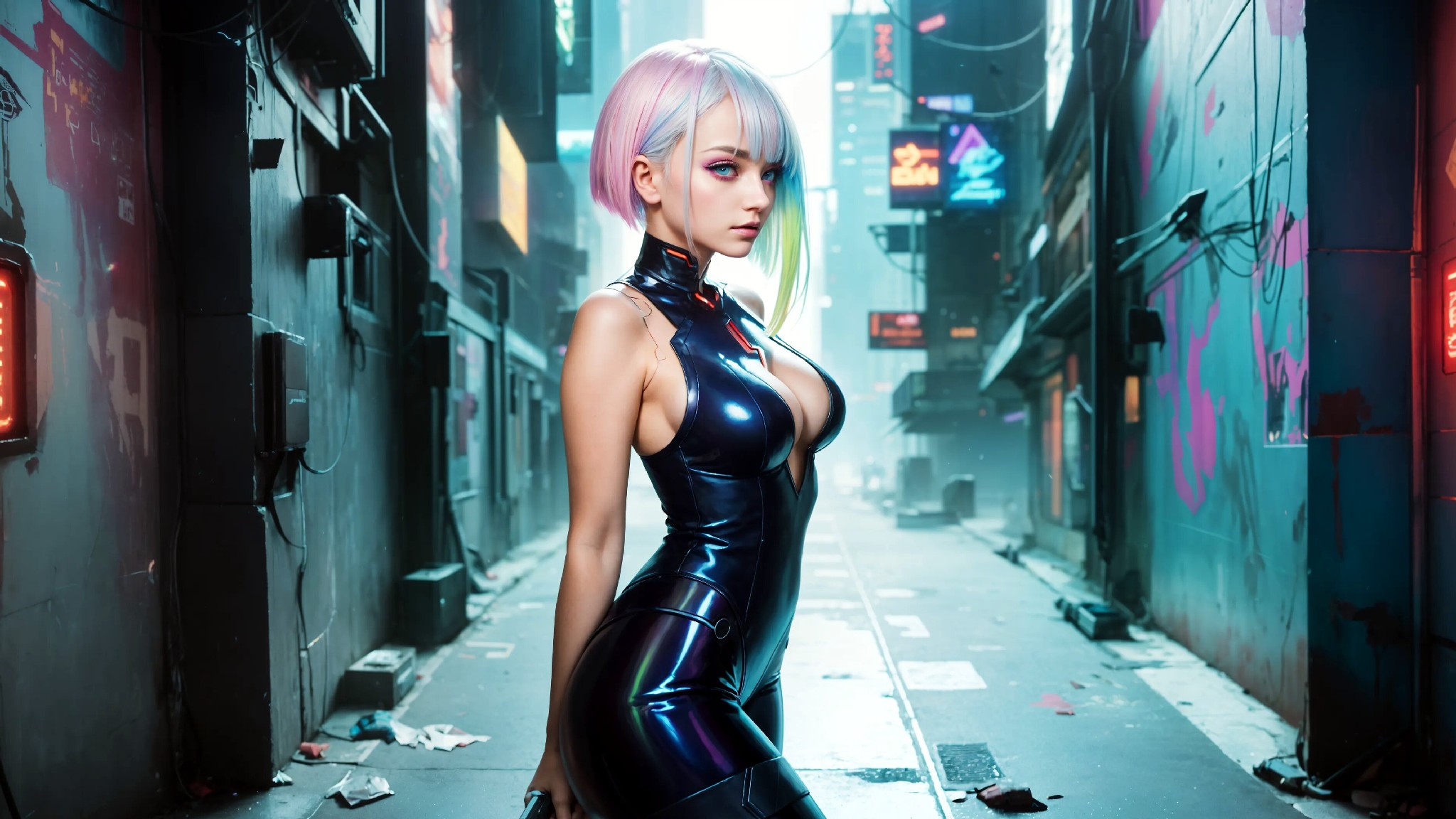 Energetic and cute cyberpunk girl