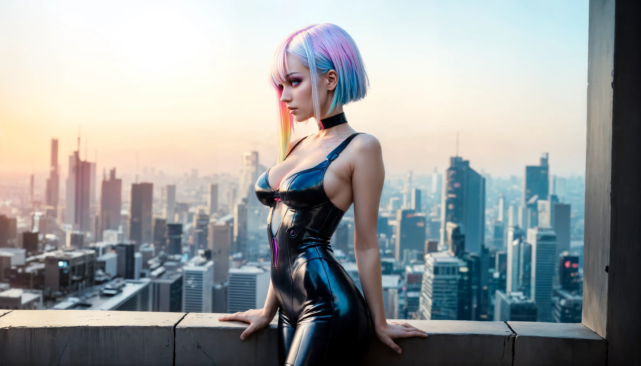 Energetic and cute cyberpunk girl