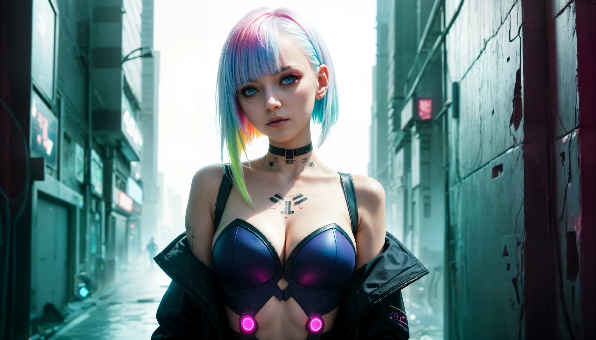 Energetic and cute cyberpunk girl