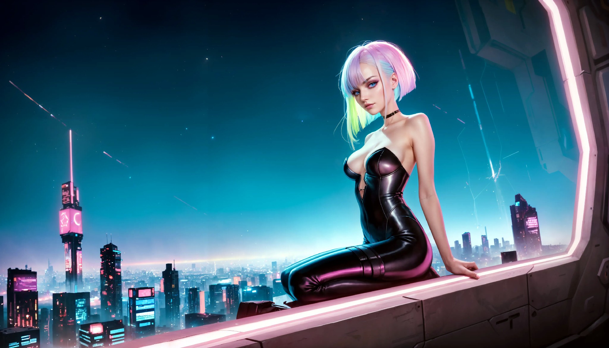 Energetic and cute cyberpunk girl