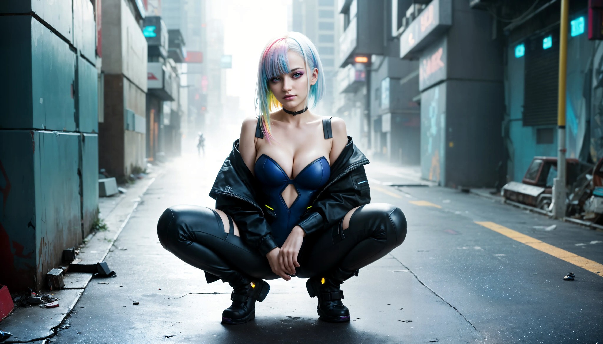 Energetic and cute cyberpunk girl