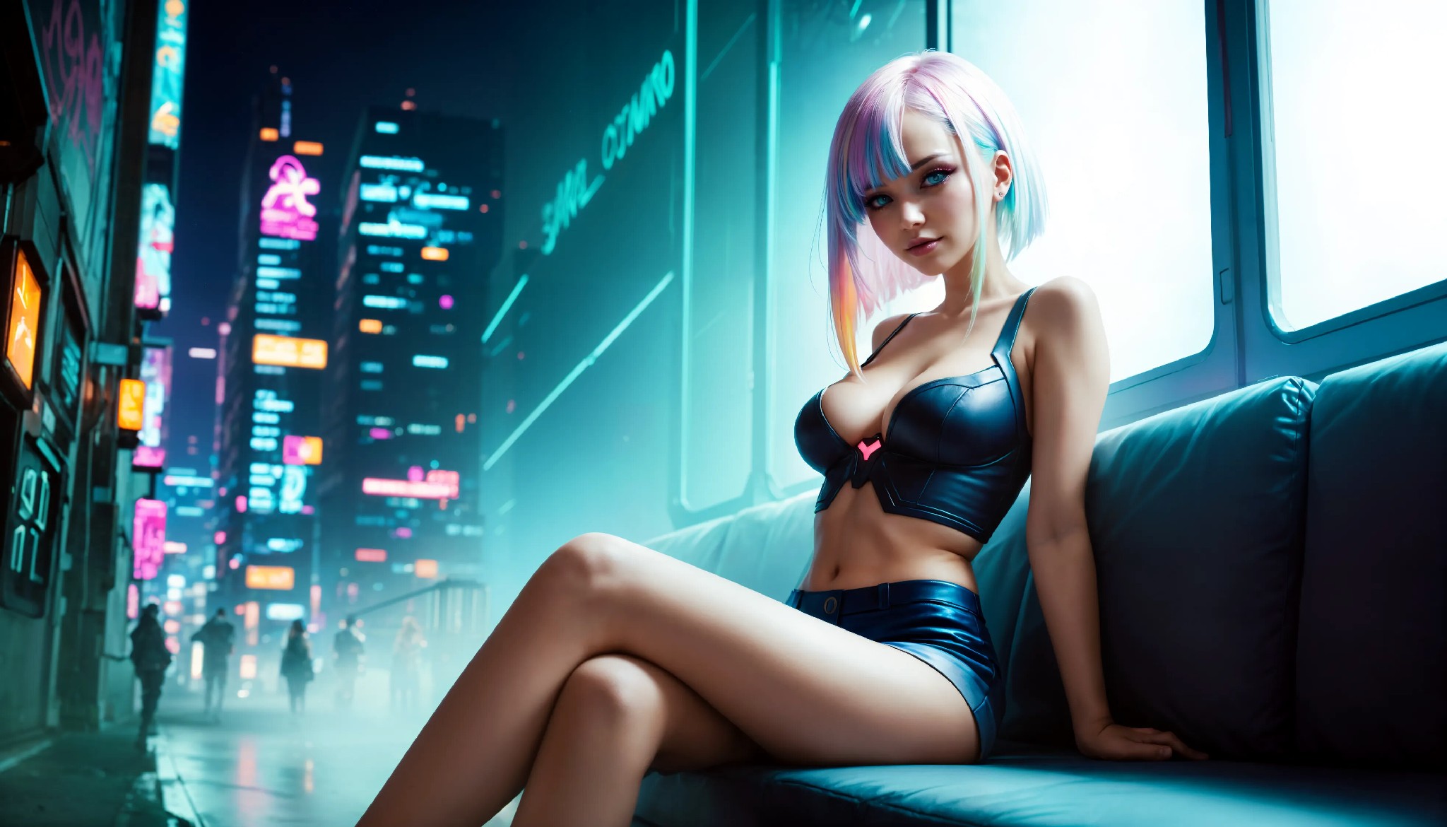Energetic and cute cyberpunk girl