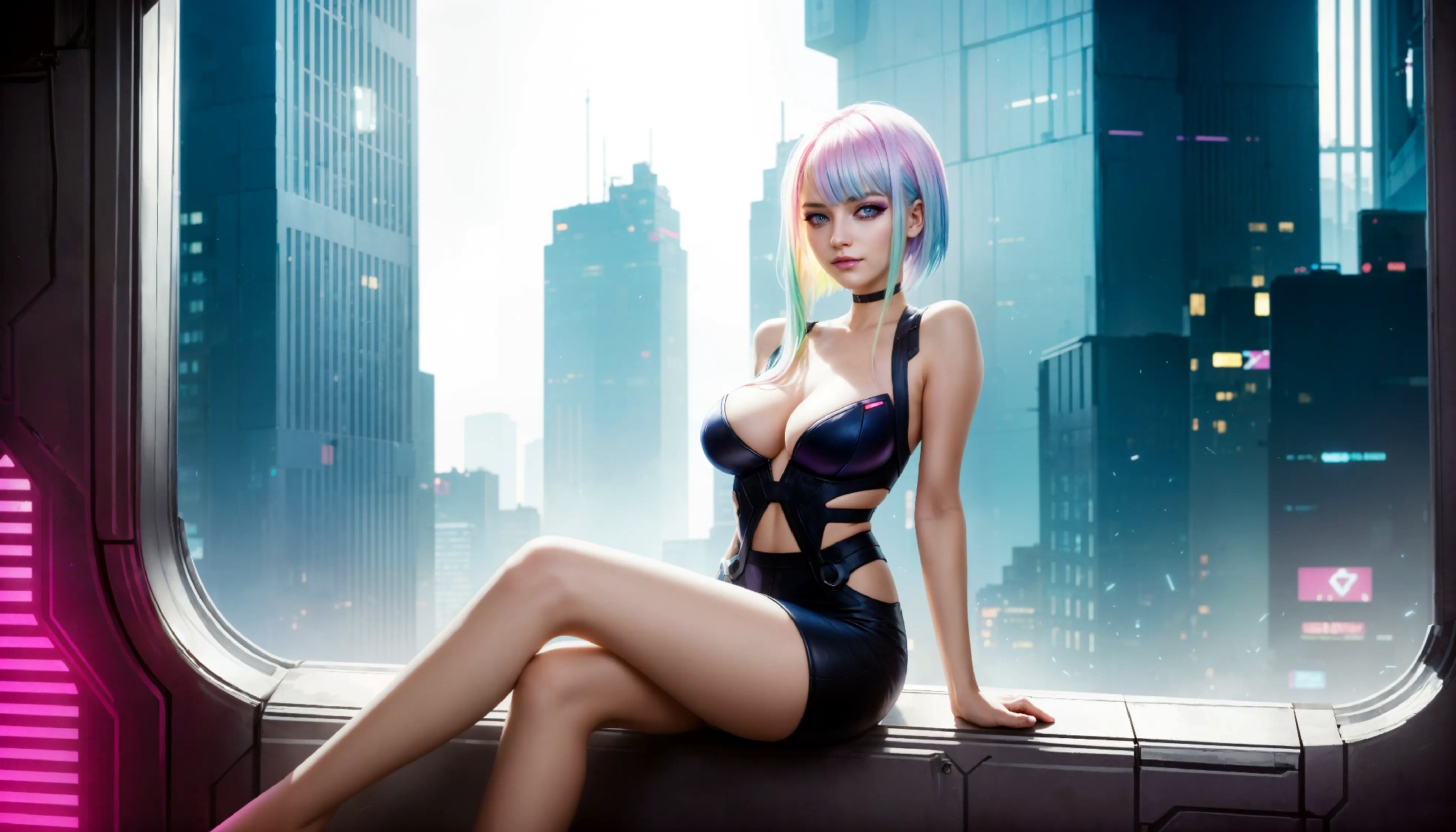 Energetic and cute cyberpunk girl