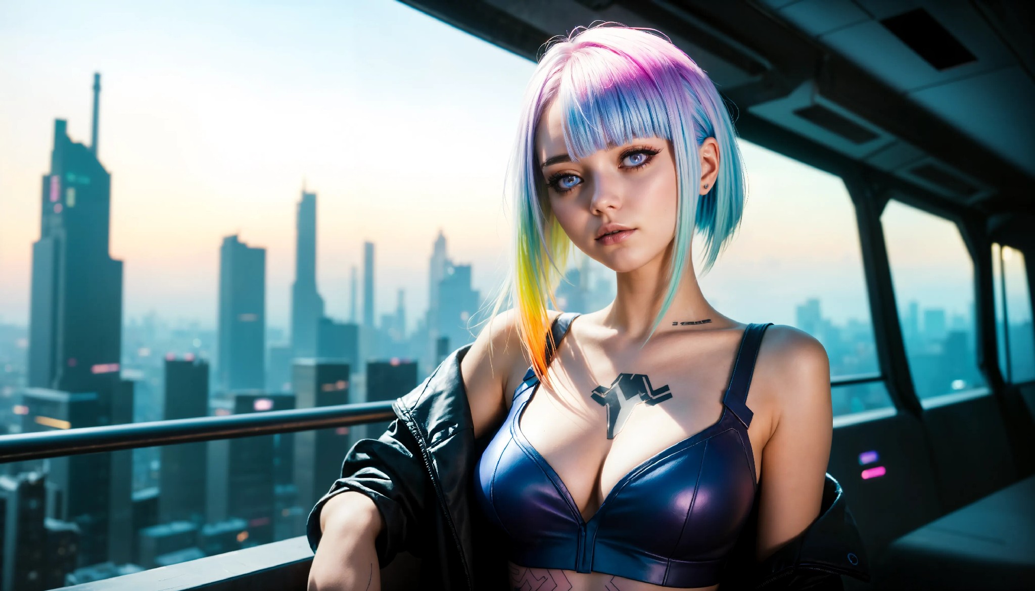 Energetic and cute cyberpunk girl