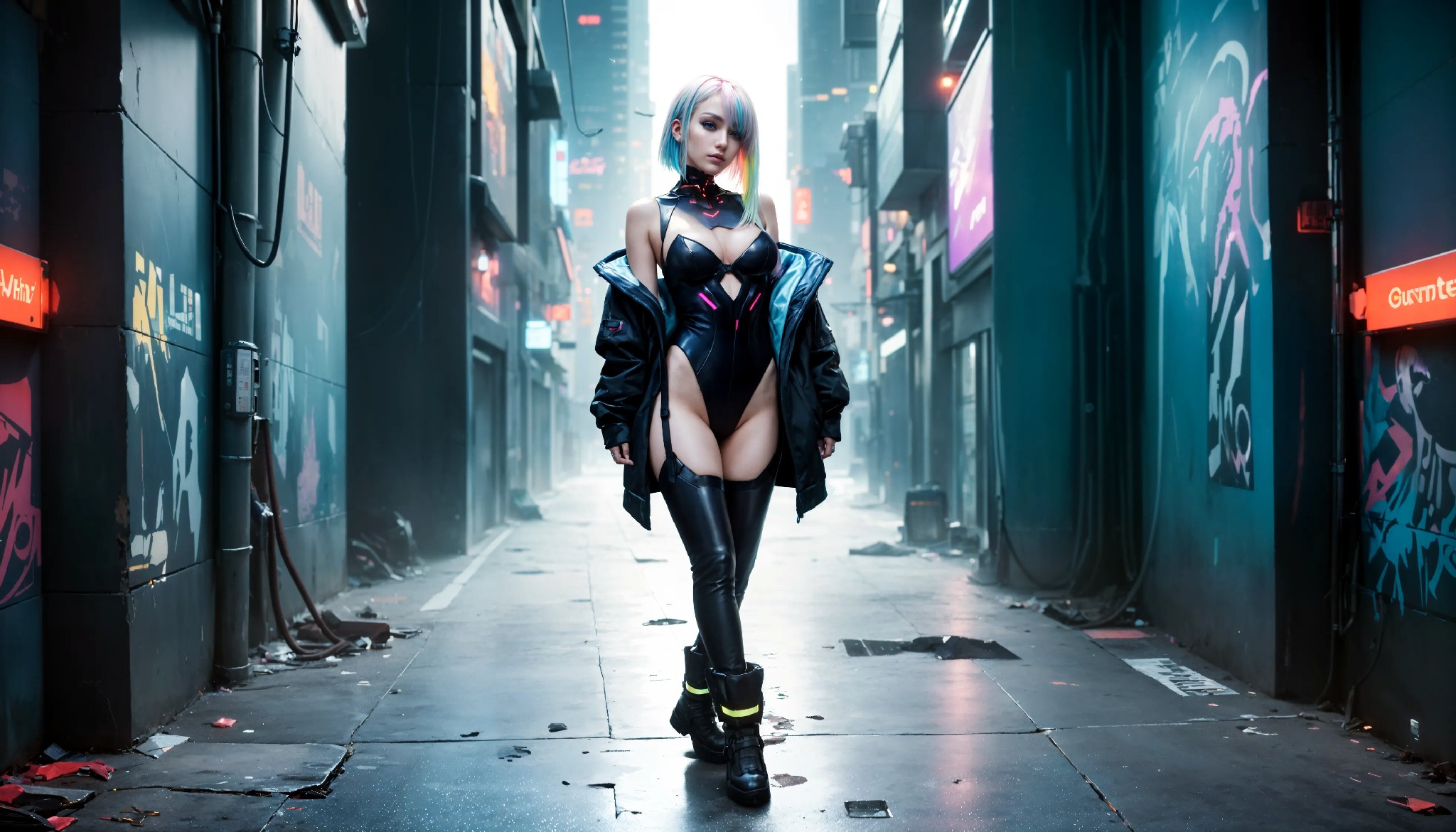 Energetic and cute cyberpunk girl