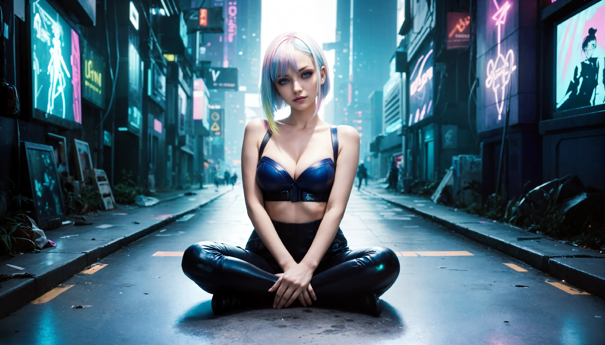 Energetic and cute cyberpunk girl