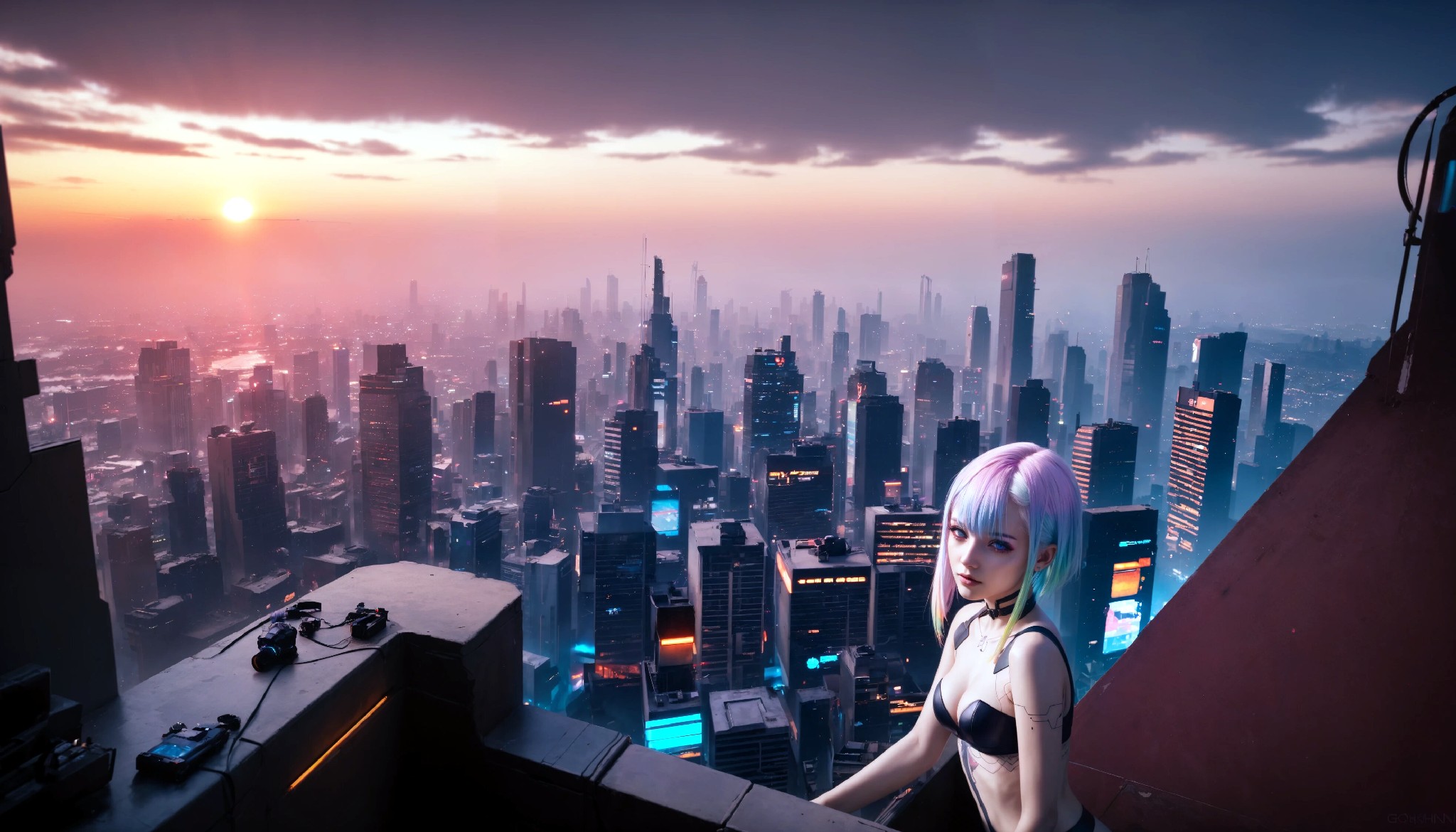 Energetic and cute cyberpunk girl