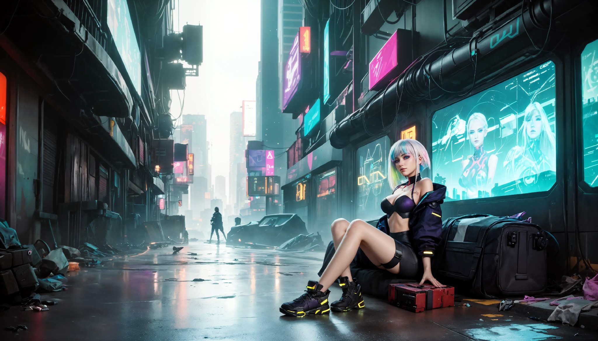Energetic and cute cyberpunk girl