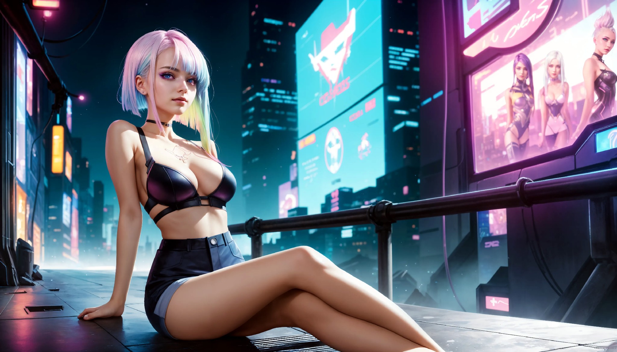 Energetic and cute cyberpunk girl