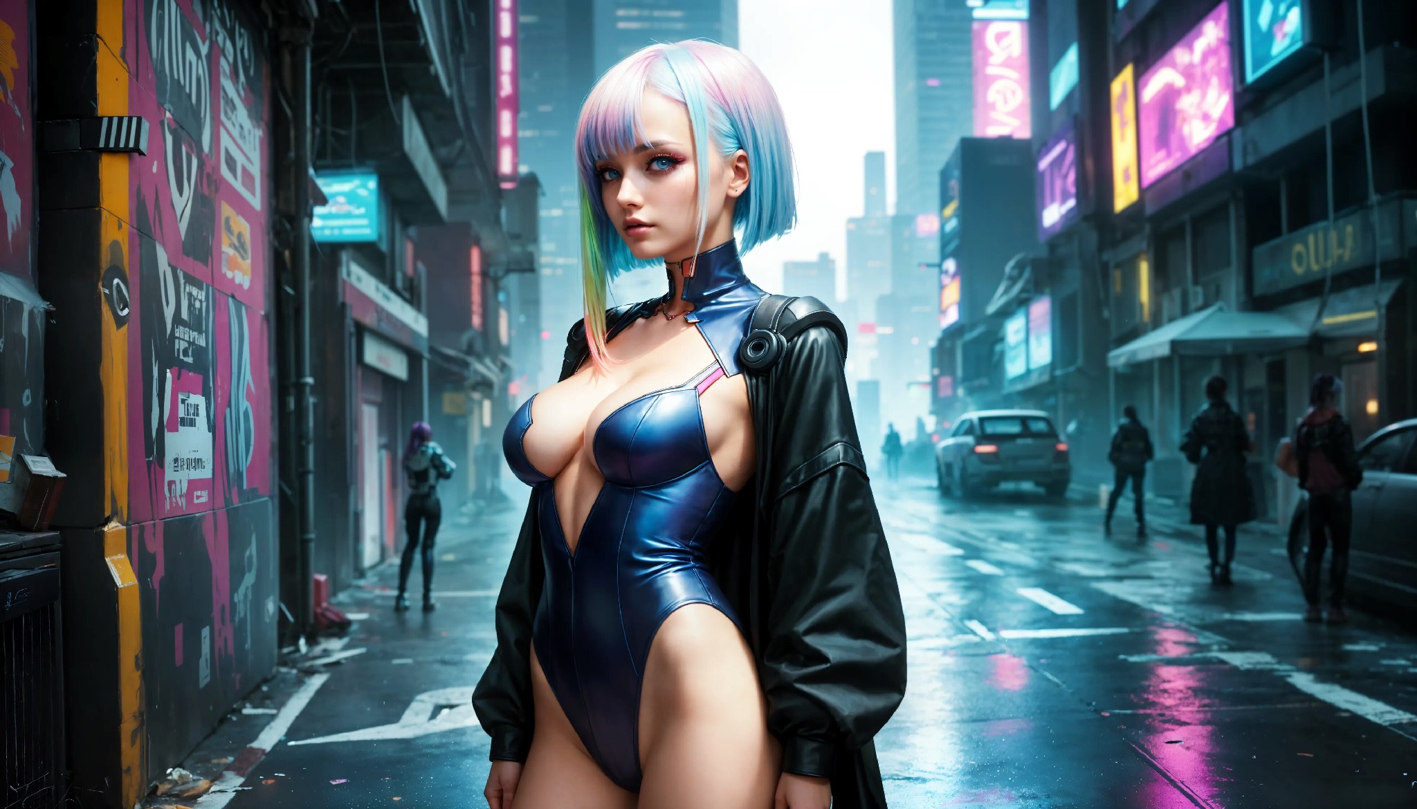 Energetic and cute cyberpunk girl